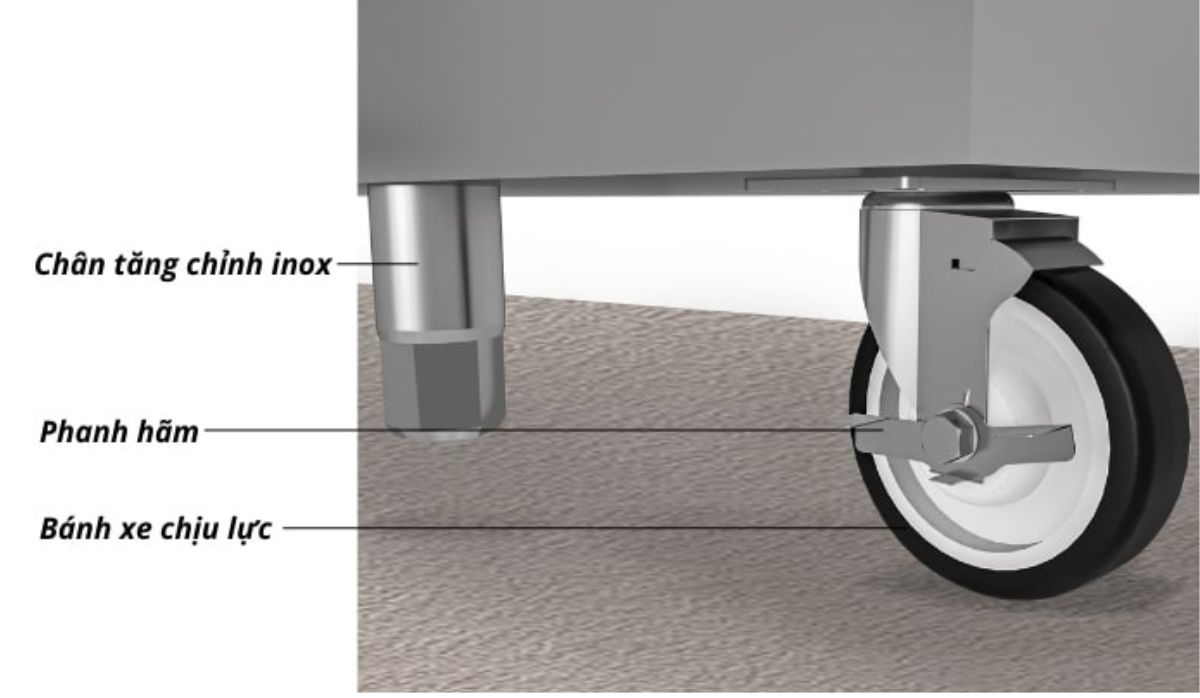 Hệ thống chân có bánh xe giúp dễ dàng di chuyển 