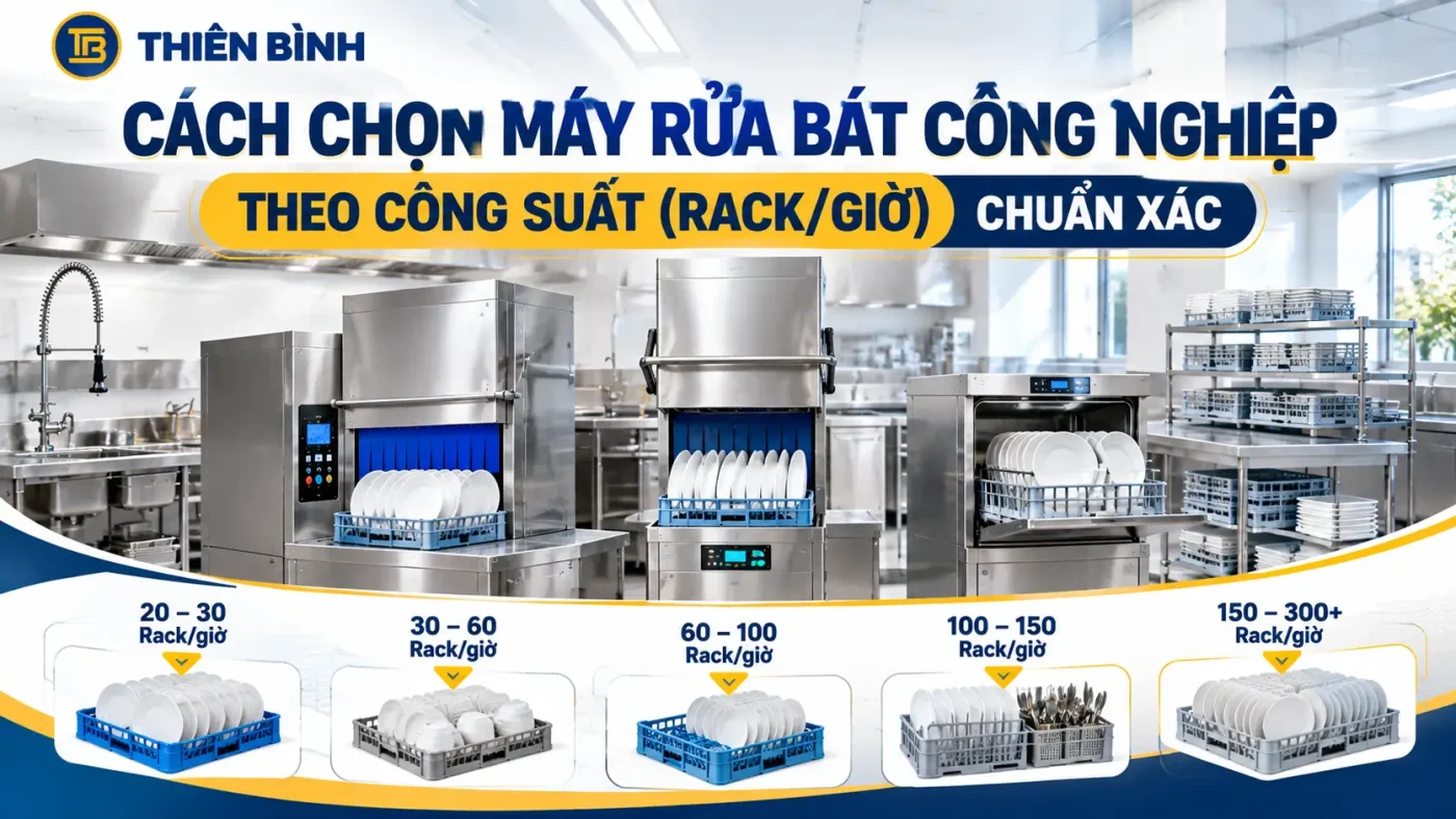 Cách chọn máy rửa bát công nghiệp theo công suất (Rack/giờ) chuẩn xác